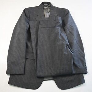 Vtg USA Made 42L 34x32 Gray Striped Wool‎ Mens Jacket Pants Suit
